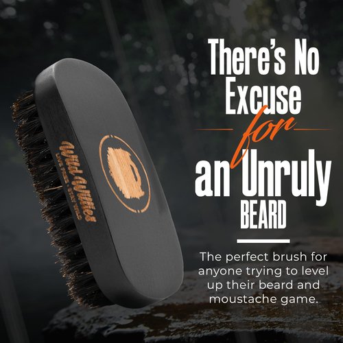 Wild Willies Natural Boar Bristle Beard Brush for Men - Professional Beard and Mustache Grooming Brush with Ergonomic Wooden Handle - Small Travel Pocket Size Beard Detangler, Smoothens, Softens