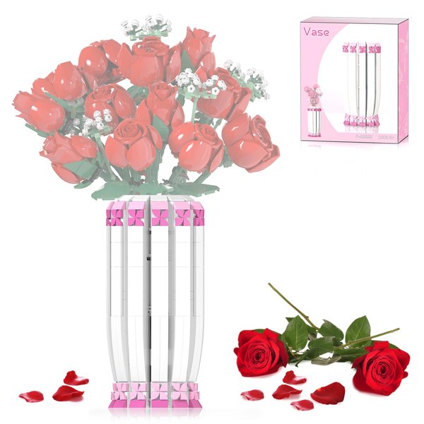Vase for Lego 10280 10328 Flower Bouquet Building Decoration Set and Artificial Flowers, Pink Vase Building Blocks for Valentine's Day Gift for Her and Girls, Home Decoration, Vase Only
