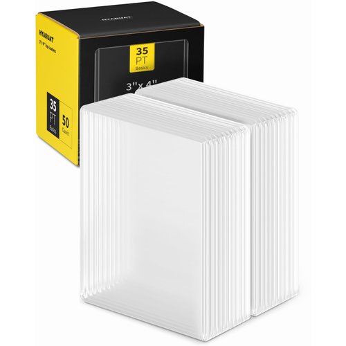 HYARUAT 3x4 White Clear Toploaders - 35pt Hard Plastic Card Sleeves with Protective Film, Trading & Kpop Card Top Loaders, 50 Pack