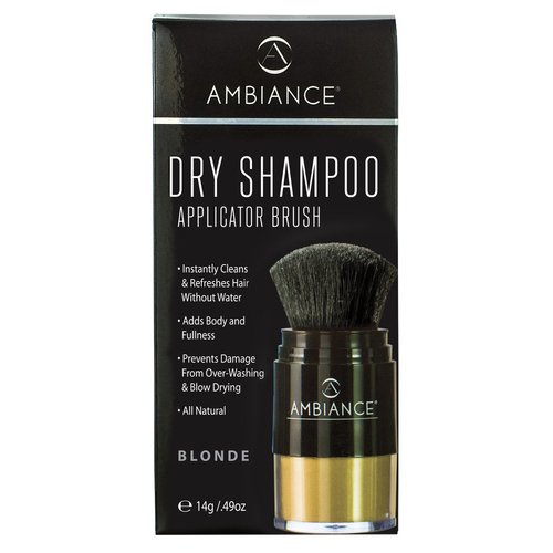 Ambiance Natural Dry Shampoo Powder & Brush for Blonde Hair - Non Aerosol Travel Size Tinted Shampoo - Non Toxic, Benzene Free - Volumizing, Refreshes Oily Hair & Covers Roots Between Colorings