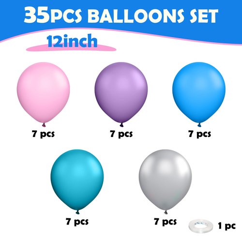 Pink Blue Purple Balloons, 12 Inchs Blue Pink Metallic Silver Cartoon Theme Balloons for Kids Birthday Hawaii Tropical Party Supplies Video Gaming Baby Shower Party Decorations