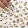 30pcs Random Gold Nail Charms Luxury Zircon Nail Rhinestones 3D Alloy Flower Butterfly Nail Art Charms Metal Snake Rabbit Heart Charms for Nails Mix Styles Nail Gems Nail Jewels for Nail Art Supplies