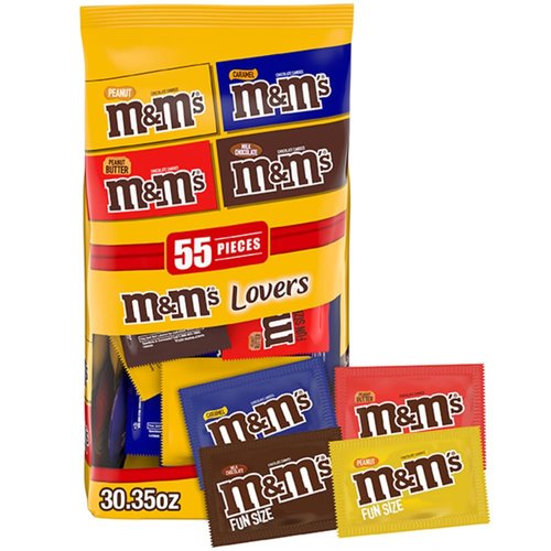 M&M'S Original, Peanut, Peanut Butter & Caramel Fun Size Bulk Easter Chocolate Candy, 30.35 oz, 55 ct, Bag