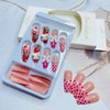 French Tips Press on Nails Long Coffin- 24 Pcs Cute Fake Nails with Charms Acrylic Glue on Nails French Bow False Nails Full Cover Stick on Nails for Women and Girls Manicure Decorations