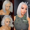 Msviki Silver Grey Bob Lace Front Wig Human Hair Pre Plucked With Baby Hair 13x4 Frontal Lace Wig HD Transparent Lace Wigs For Women Brazilian Hair 10inch 180% Density