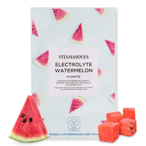 Vitamasques Electrolyte Watermelon Face Sheet Mask, 7 Pack, Boosts Skin Elasticity, Hydrating, Moisturizing, Plant-Based, Vegan-friendly