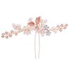 Barode Rhinestones Bridal Wedding Hair Pins Rose Gold Pearls Flower Hair Pin Bride Hairpieces Leaves Hair Accessories for Women and Girls(Pack of 2)