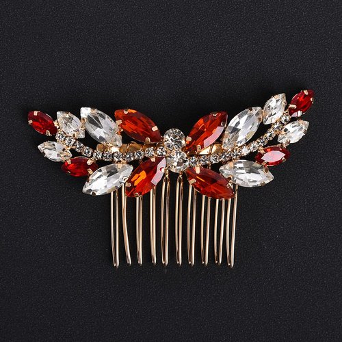Sppry Rhinestone Hair Comb - Sparkly Hair Accessory for Bridal Women in Wedding Party(Red-Gold)
