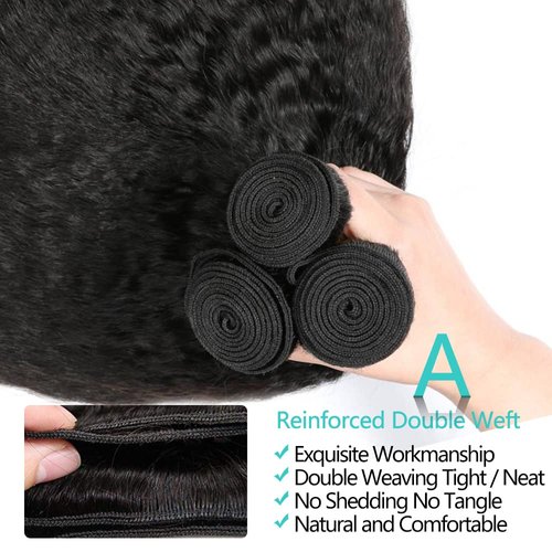 20 22 24 Kinky Straight Human Hair Bundles Natural Black Yaki Straight Human Hair Extensions 100% Unprocessed Brazilian Virgin Remy Hair Kinky Straight Human Hair For Black Women