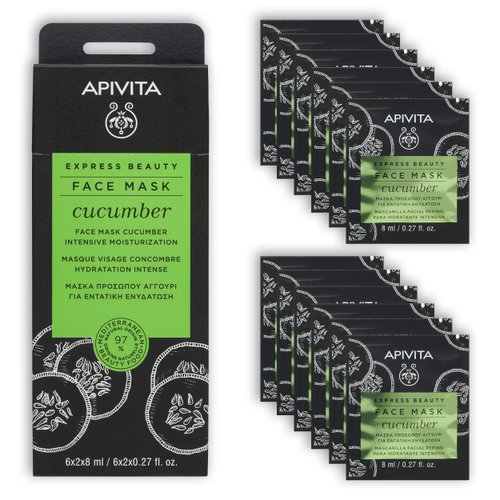 APIVITA Express Beauty Face Mask with Cucumber - Moisturizing & Nourishing Face Mask, 12 Masks Included