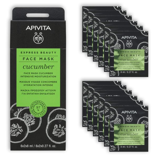 APIVITA Express Beauty Face Mask with Cucumber - Moisturizing & Nourishing Face Mask, 12 Masks Included