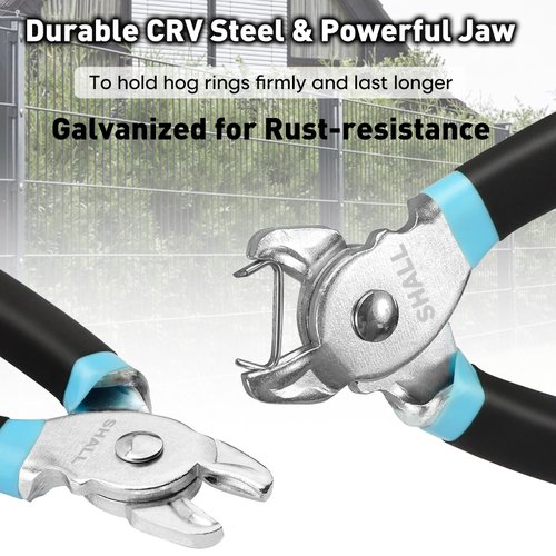 SHALL Hog Ring Pliers Kit with 600pcs Galvanized Hog Rings (3/8’’, 1/2’’, 3/4’’) for Upholstery, Fence, Animal Pet Cages, Bungee Cords, Bagging, Protective Gloves, Storage Case & Bag Included