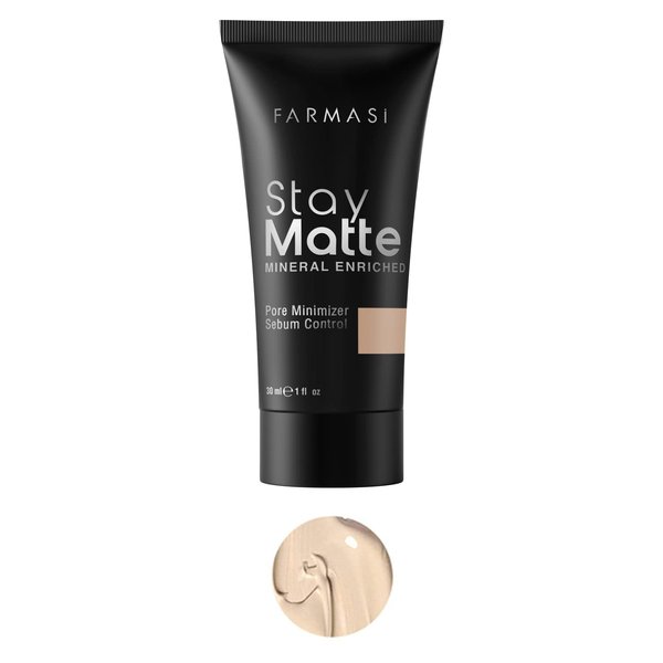 FARMASi Stay Matte Foundation, Matte Finish Foundation for a Naturally Flawless Look, Poreless, Oil Free & Full Coverage Face Makeup, 1 fl. oz / 30 ml (Porcelain)