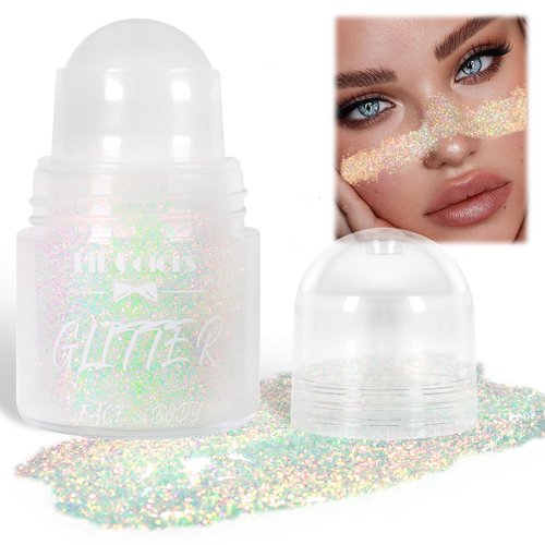 Yosca Body Glitter Gel, Iridescent Roll-on Face Glitter for Body Face Hair Makeup, Hair Glitter Sequins for Christmas Halloween Concert Mermaid Party Theme Makeup Rave Accessories - Purple Gold