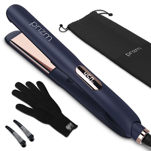 Hair Straightener Flat Iron, 1.25'' Hair Straightener and Curler 2 in 1, Prizm Hair Straightener Iron with Adjust Temp 330°F to 450°F, Ceramic Tourmaline Titanium Flat Iron for Gifts Travel, 110-240V