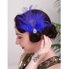 Aimimier Bridal 1920s Flapper Feather Headband Royal Blue Feather Hair Clip with Crystal Head Chain Roaring 20s Headpiece Accessories for Women and Girls