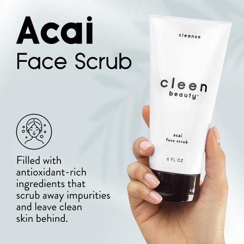 Cleen Beauty Acai Face Scrub | Acai Face Exfoliator | Exfoliating Face Wash with Brazil Nut Oil & Avocado Oil | Facial Scrub - Paraben Free, SLS Free | Exfoliating Face Scrub | 6.0 Fl Oz