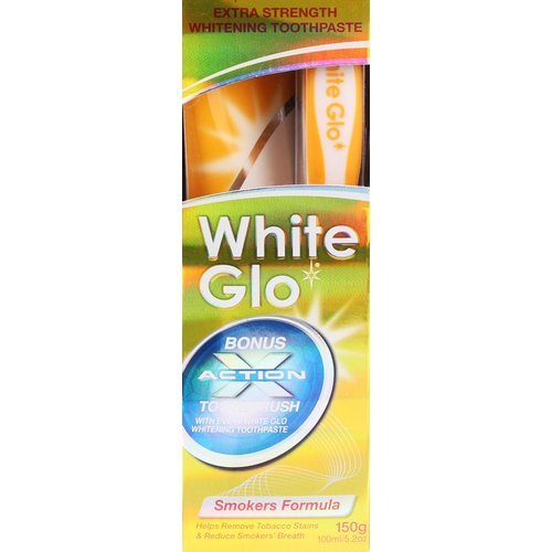 White Glo Smokers Formula Whitening Toothpaste with Bonus X Action Toothbrush, 5.2 Ounce