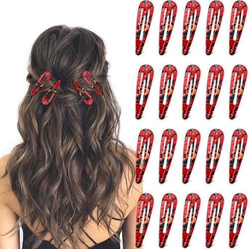 MGPFERD 20 Pcs Red Retro Flower Snap Hair Clips 2in Barrettes Cute Hair Accessories