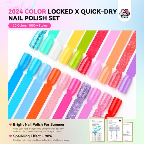 SAVILAND Fingernail Polish Set Quick-Dry : 20pcs Neon Bright Colors Nail Polish Kit Summer Regular Nail Polish Glitter Rainbow Toenail Polish with Castor Oil Base Glossy Matte Top Polish Nail Art Home