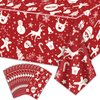 QUERICKY Christmas Tablecloths for Rectangle Table, 87x51'' Santa Claus Snowman Reindeer Snowflake Xmas Plastic Disposable Table Cover for Christmas Party Winter Events Decorations, Red, 12 Pack