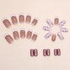 Press on Nails Short Square Fake Nails White French Tip False Nails with Heart Designs Pink & Nude Acrylic Nails Glossy Artificial Nails Gold Glitter & Rhinestones Glue on Nails for Women 24Pcs