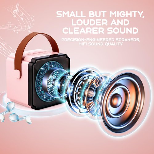 Ainrvteers Kids Karaoke Machine、Kareoke Machine with Bluetooth and Wireless Microphone for Kids， Toys Gifts for Girls Boy Ages 4, 5, 6, 7, 8, 9, 10, 12 +Year Old Birthday (Pink-1 Mic)