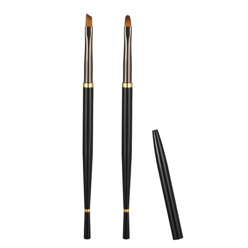 2pcs Nail Clean Up Brushes, Round&Angled Nail Brushes for Cleaning Polish Metal Nail Brushes Set for Nail Art Acrylic Gel Polish (Black)