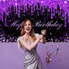 Avezano Purple Happy Birthday Banner for Women Girls Purple and Black Happy Birthday Party Decorations Glitter Diamonds Sweet 16 18th 21th Birthday Party Supplies 70.8 x 43.3 Inch