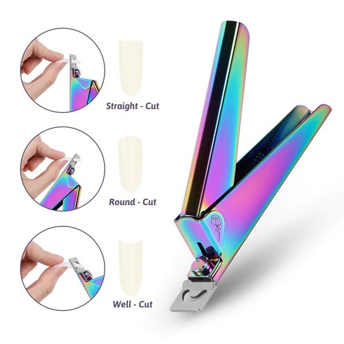 Acrylic Nail Tips Clipper UV False Nails Cutter Fake Nail Tips Clipper Trimmer Stainless Steel Cuticle Pusher Scaper Peeler 2 Pcs Manicure Tools Kit (Rainbow Color)