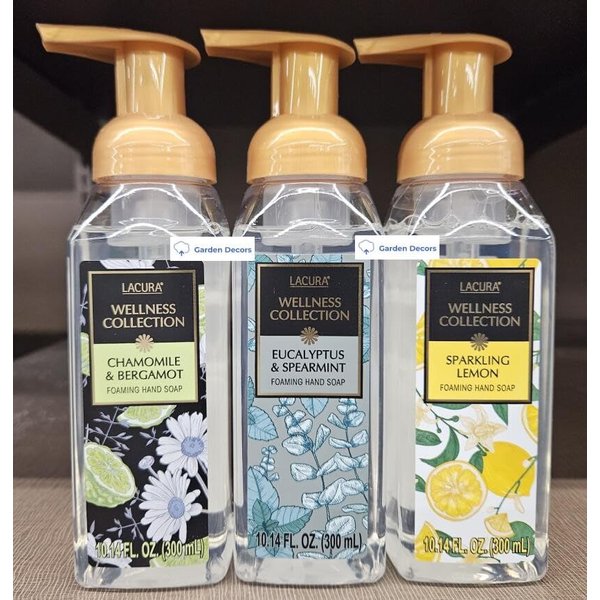 Lacura Wellness Collection Foaming Hand Soap, Chamomile & Bergamot, Eucalyptus & Spermint, Sparkling Lemon, 10.14oz 300ml (Three Bottles)
