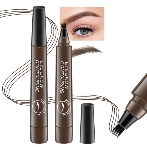 2Pcs Eyebrow Pencil Micro 4 Point Ink Pen by Brow Stylist - Eye Makeup Lift & Snatch Eyebrow Pen Kits Long-Lasting Waterproof Natural Eyebrow Hair (2Pcs 02# Dark brown)