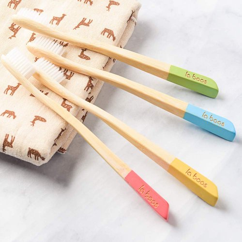 laboos Best Nature Manual Color Bamboo Toothbrush, New Extra Soft Compact Bristle Toothbrush,Best Biodegradable Toothbrush for Gingivitis and Sensitive Teeth. (4 PCS)