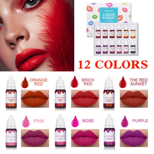 QIUFSSE 12 Colors DIY Lip Gloss Pigment Set，Liquid Pigment for Lip Gloss Natural Multifunctional High Color Rendering Red Warm Color Pigment for Lip Gloss Making-Set A