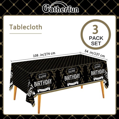 Aged to Perfection Birthday Party Supplies Disposable Tablecloth Plastic Waterproof Table Cover for 90th 80th 70th 60th 50th 40th 30th Birthday Party Decorations, 3 Pack 54X108inch