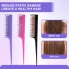 TIESOME 3 PCS Professional Teasing Comb, 8.15 Inches Triple Teasing Comb Tease Comb with Rat Tail for Root Teasing Hair Styling Back Comb for Hair Volume and Sectioning(Black Rose-Red Purple)