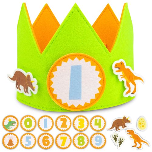 BONNYCO Dinosaur Birthday Crown with Interchangeable Numbers from 0 to 9 & Themed Figures First Birthday Gifts For Boys, Birthday Hat, 1st Birthday Crown Boy | Dinosaur Birthday Boy Hat, Carnival