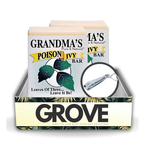 GROVE Grandma's Poison Ivy Bar Soap 2 oz Bundle with Nail Clipper - Poison Ivy Treatment Soap for Itch Relief - Anti-Itch Soap with Colloidal Oatmeal for Calm Irritated Skin - (3 Items)