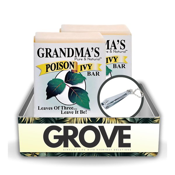 GROVE Grandma's Poison Ivy Bar Soap 2 oz Bundle with Nail Clipper - Poison Ivy Treatment Soap for Itch Relief - Anti-Itch Soap with Colloidal Oatmeal for Calm Irritated Skin - (3 Items)