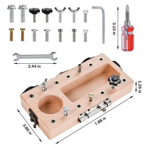 Wooderma Wooden Montessori Toys for 3 4 5 Year Old, Montessori Screwdriver Board Set with Lock and Key Toy, Educational Sensory Learning Toys STEM Fine Motor Skills Toys