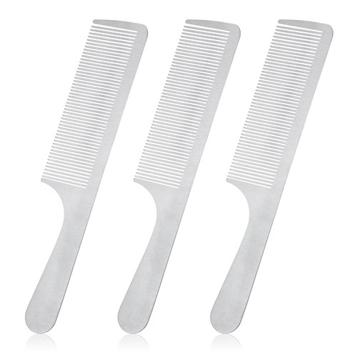 3 Pieces Metal Hair Comb Silver Stainless Steel Comb Set Fine Tooth Comb Anti Static Barber Comb Professional Metal Hair Cutting Comb Hair Styling Hairdressing Comb with Handle for Women and Men
