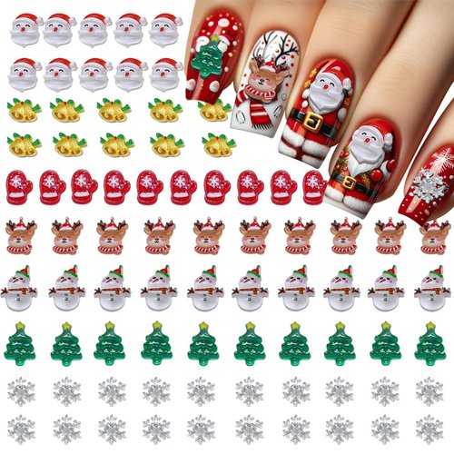 80Pcs Christmas Nail Charms 3D Christmas New Year Nail Charms Snowman Nail Art Supplies Santa Claus Deer Gloves Snowflake Elk Xmas Tree Resin Charms Christmas Nail Art Accessories for Women