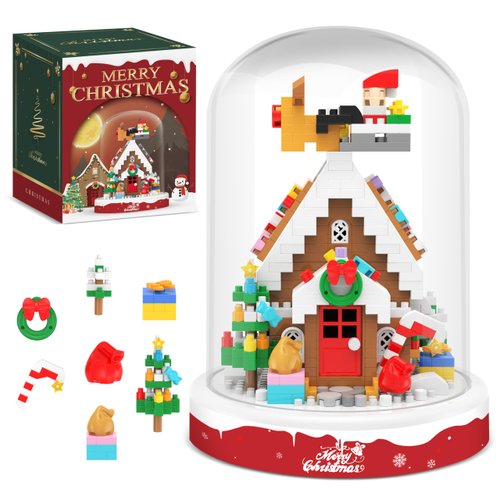 Christmas Gingerbread House Building Blocks Toy, 571 Pcs Building Sets Christmas Decoration with Dust Cover, Mini Building Kit, Holiday Display Gift for Christmas, Stocking Stuffers for Kids Adults