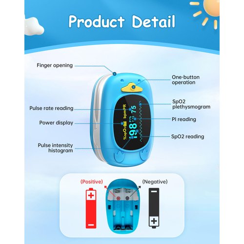 Children Fingertip Pulse Oximeter Blood Oxygen Saturation Monitor for Child Kids Portable Oxygen Monitor with OLED Screen Included 2AAA Batteries