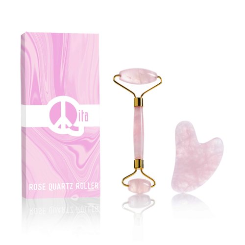 Jade Roller For Face 2 in 1 Gua Sha Tools Anti Aging Depuffing Beauty Skin Stone Massager Face Roller Including 100% Real Natural Rose Quartz Roller For Face Stone Facial Jade Roller by Qita