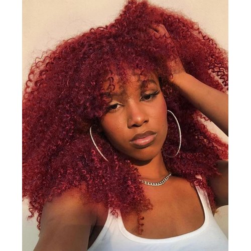 HILYBAE 16 Inch Curly Wig Afro Curly Wigs for Black Women Afro Kinky Curly Wig With Bangs Full and Fluffy Glueless Wig Synthetic Hair Replacement Wigs for Cosplay and Daily (Burgundy)