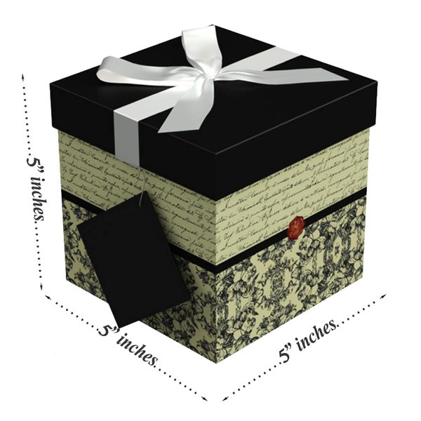 Gift Box 5"X5"X5" - Florence Collection - Easy to Assemble & Reusable - No Glue Required - Ribbon, Tissue Paper, and Gift Tag Included - EZ Gift Box by Endless Art US