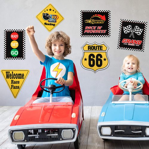 12 Pieces Race Car Party Decorations Funny Race Car Signs Racing Party Signs Cutouts Let's Go Racing Party Supplies for Race Fans Birthday Party