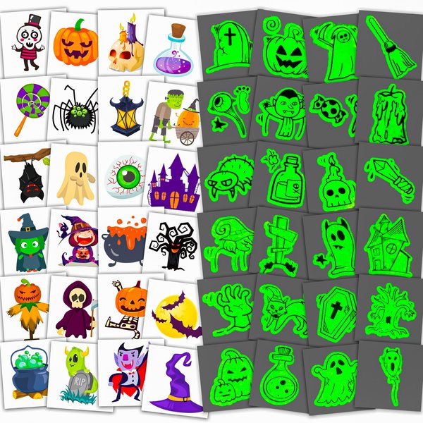 Garma 360 PCS Halloween Tattoos for Kids, Glow in the Dark Temporary Tattoos Spooky Halloween Party Favors, Trick or Treat Goodie Bag Fillers Gifts Crafts Classroom Prizes Party supplies Decorations