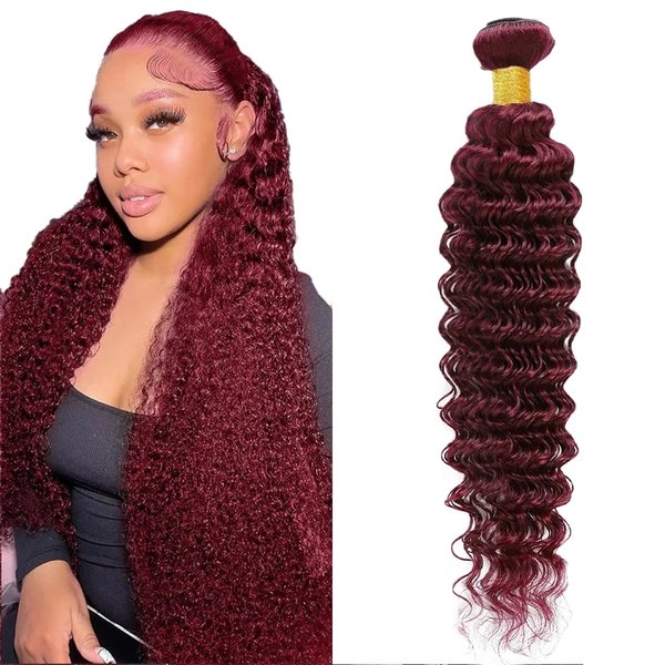 28 Inch 99J Human Hair Bundles Wine Red Deep Wave Bundles Brazilian Burgundy Deep Wave Bundles Human Hair Unprocessed Virgin Hair 1 Bundle 99J Bundles Human Hair Extensions